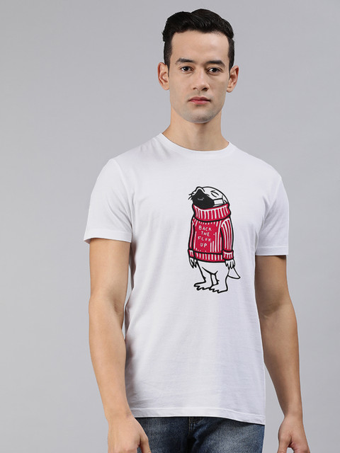 

French Connection Men White Printed Round Neck T-shirt