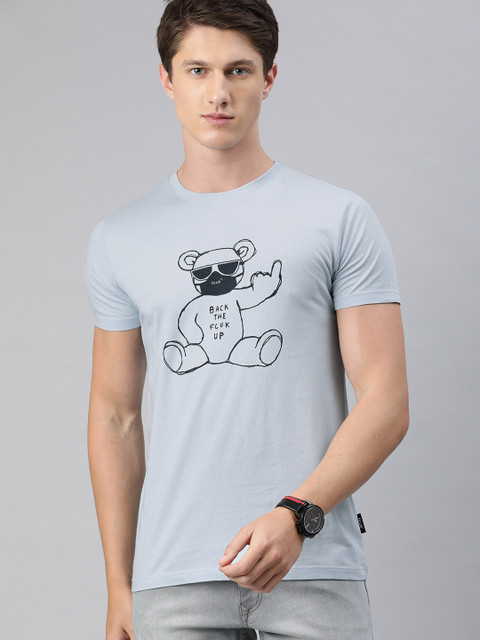 

French Connection Men Blue Slim Fit Conversational Printed Round Neck T-shirt