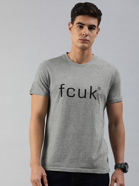 

French Connection Men Grey Printed Round Neck T-shirt