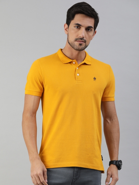 

French Connection Men Mustard Yellow Slim Fit Solid Polo Collar Pure Cotton T-shirt