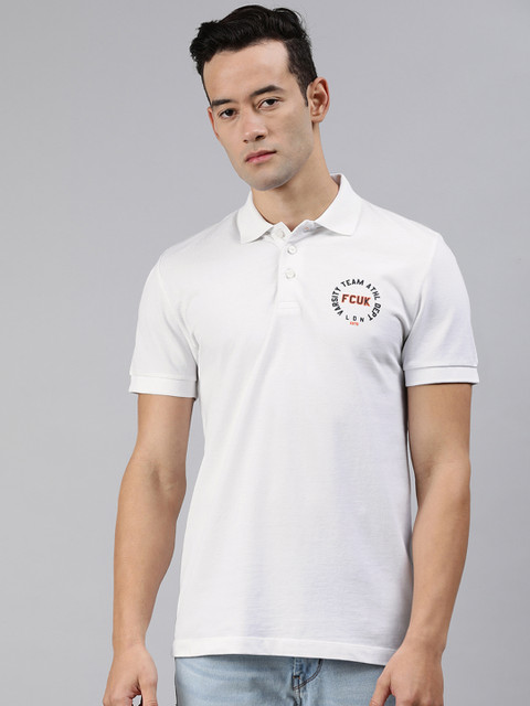 

French Connection Men White Solid Polo Collar T-shirt