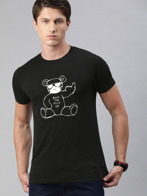 

French Connection Men Black Slim Fit Graphic Printed Round Neck T-shirt