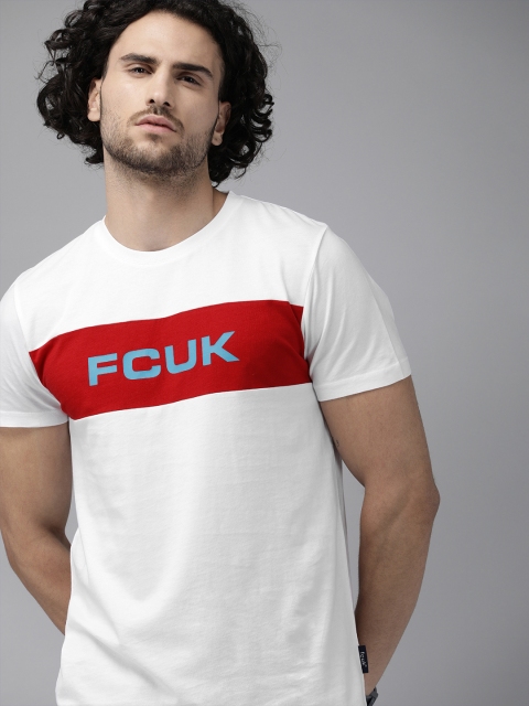 

French Connection Men White Printed Round Neck T-shirt