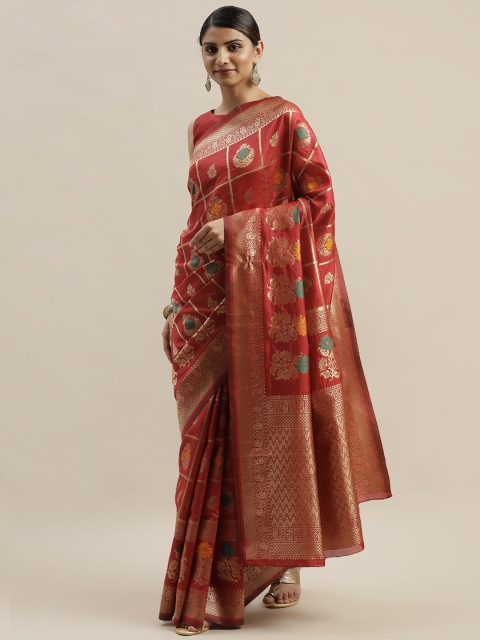 

Varanga Red & Gold-Coloured Woven Design Kanjeevaram Saree
