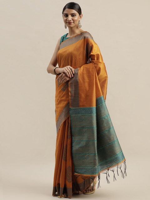 

Varanga Mustard Yellow & Teal Green Woven Design Kanjeevaram Saree