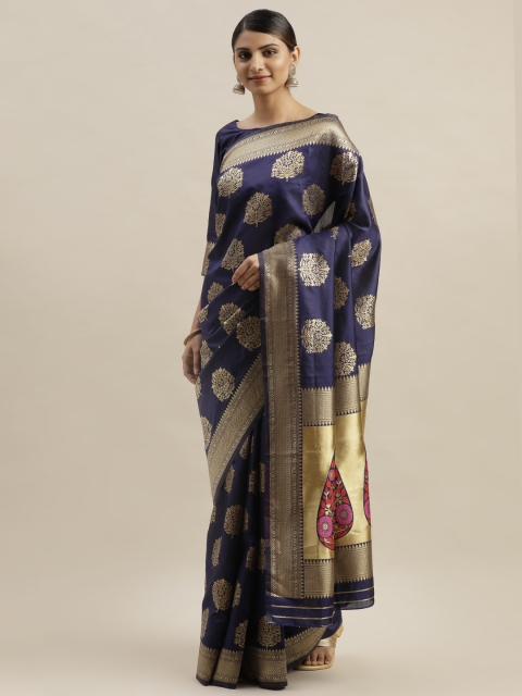 

Varanga Blue & Gold-Toned Woven Design Kanjeevaram Saree