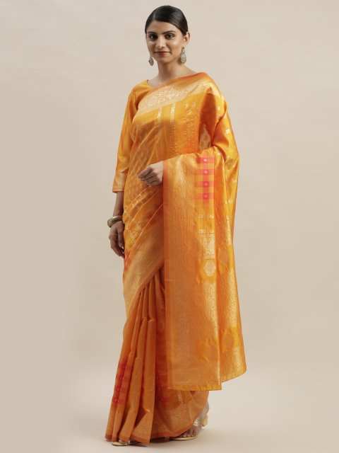 

Varanga Orange & Gold-Toned Silk Blend Woven Design Kanjeevaram Saree