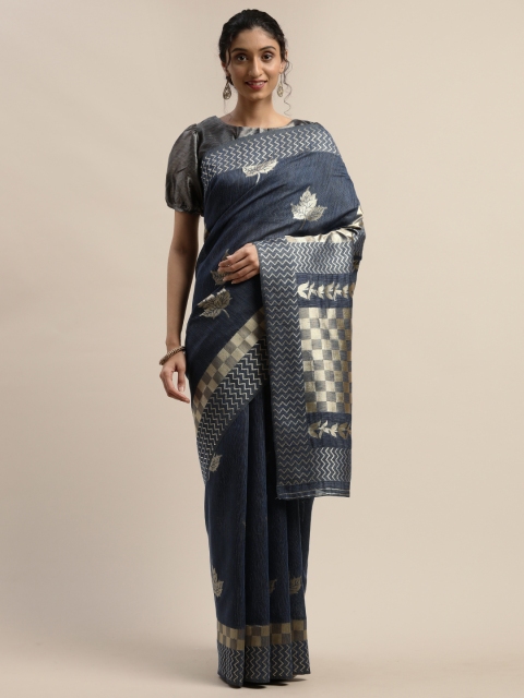 

Varanga Blue & Gold-Toned Silk Blend Woven Design Kanjeevaram Saree