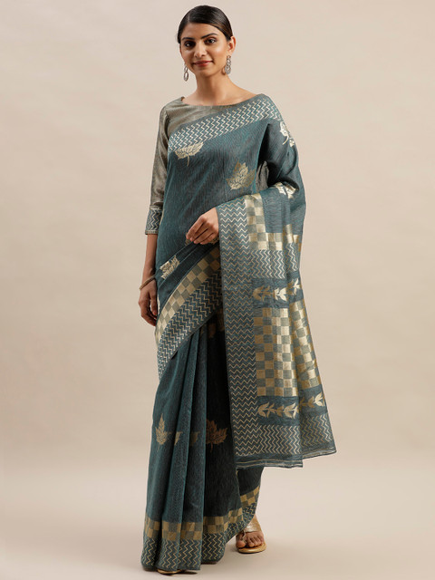 

Varanga Teal Green & Golden Woven Design Saree