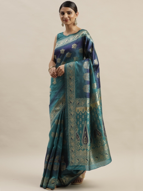 

Varanga Teal Blue & Gold-Coloured Woven Design Kanjeevaram Saree