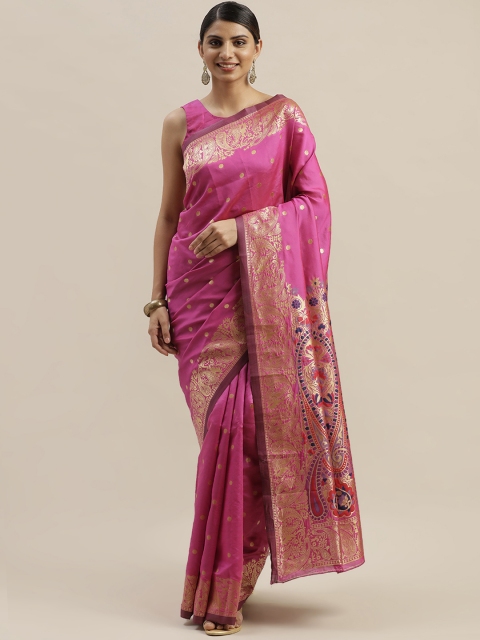 

Varanga Pink & Gold-Coloured Woven Design Kanjeevaram Saree