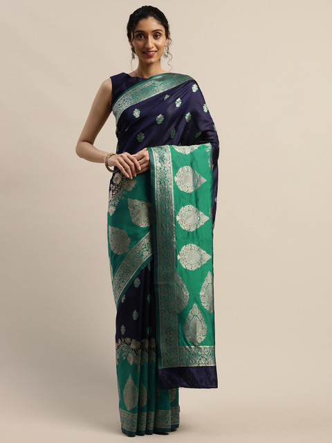 

Varanga Blue & Teal Silk Blend Woven Design Kanjeevaram Saree