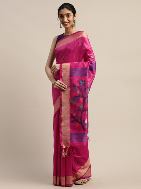 

Varanga Pink & Blue Woven Design Saree