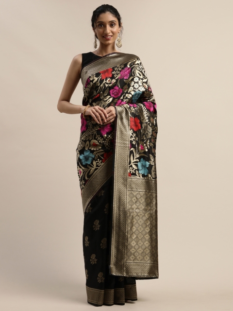 

Varanga Black & Pink Floral Woven Design Kanjeevaram Saree