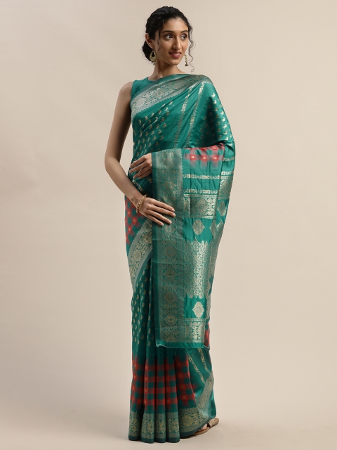 

Varanga Teal Green & Gold-Coloured Woven Design Kanjeevaram Saree