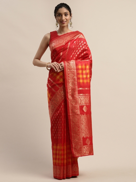 

Varanga Red & Gold-Toned Woven Design Kanjeevaram Saree