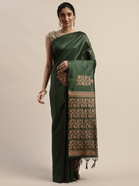 

Varanga Green & Gold-Coloured Silk Blend Woven Design Kanjeevaram Saree