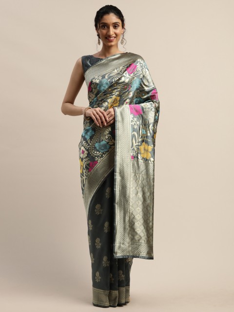 

Varanga Grey & Gold-Toned Silk Blend Woven Design Kanjeevaram Saree