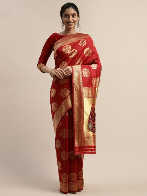 

Varanga Red & Gold-Toned Woven Design Kanjeevaram Saree