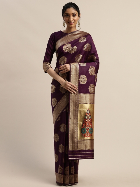 

Varanga Purple & Gold-Coloured Woven Design Kanjeevaram Saree
