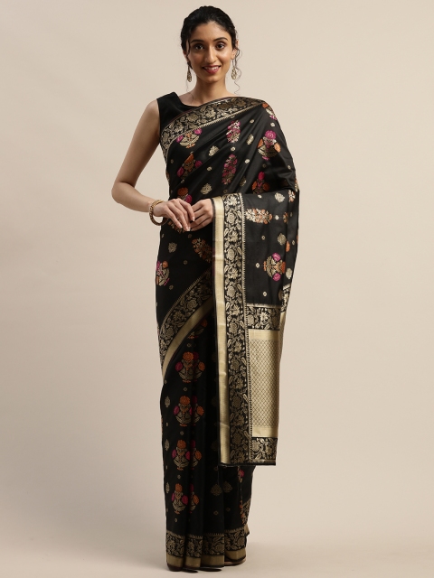 

Varanga Black & Gold-Toned Woven Design Kanjeevaram Saree
