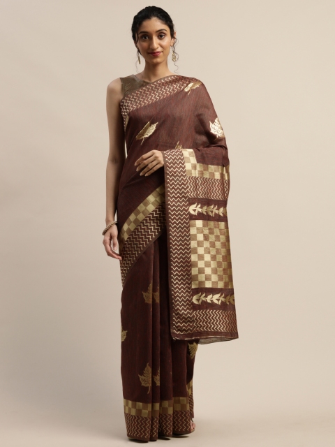 

Varanga Rust Brown & Gold-Toned Silk Blend Woven Design Kanjeevaram Saree