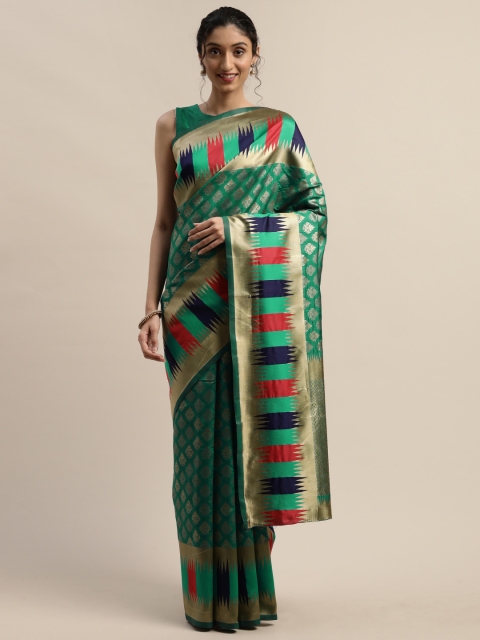

Varanga Teal Green & Gold-Toned Silk Blend Woven Design Kanjeevaram Saree