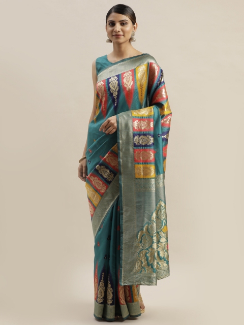 

Varanga Teal & Gold-Toned Woven Design Kanjeevaram Saree