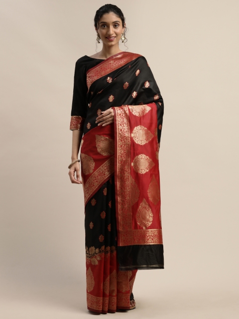 

Varanga Black & Red Silk Blend Woven Design Kanjeevaram Saree