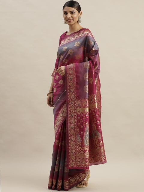 

Varanga Pink & Gold-Toned Woven Design Kanjeevaram Saree
