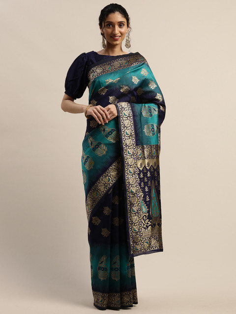 

Varanga Navy Blue & Gold-Coloured Woven Design Kanjeevaram Saree