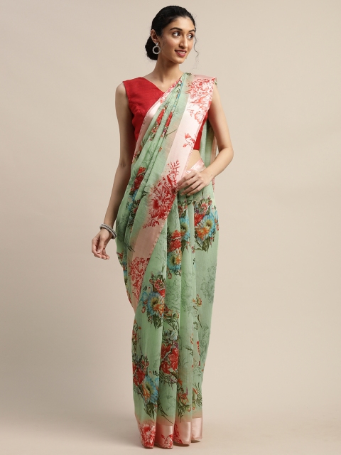 

Varanga Green & Pink Floral Printed Saree