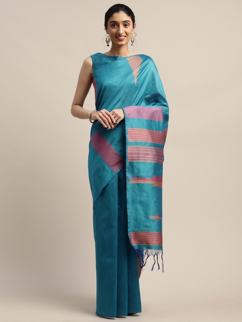 

Varanga Teal Blue Solid Saree