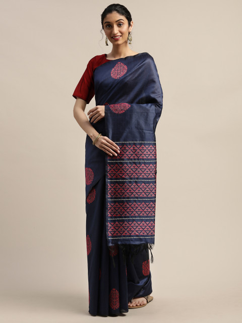 

Varanga Navy Blue & Maroon Printed Saree
