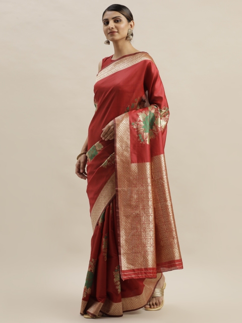 

Varanga Orange & Gold-Toned Silk Blend Woven Design Kanjeevaram Saree