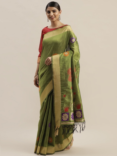 

Varanga Olive Green & Golden Woven Design Kanjeevaram Saree