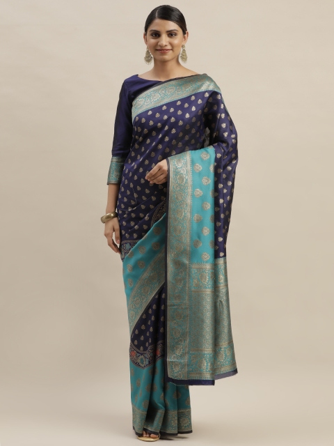 

Varanga Navy Blue & Gold-Toned Woven Design Kanjeevaram Saree