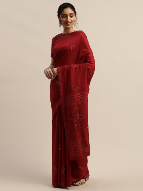 

panchhi Maroon Nylon Embroidered Chanderi Saree