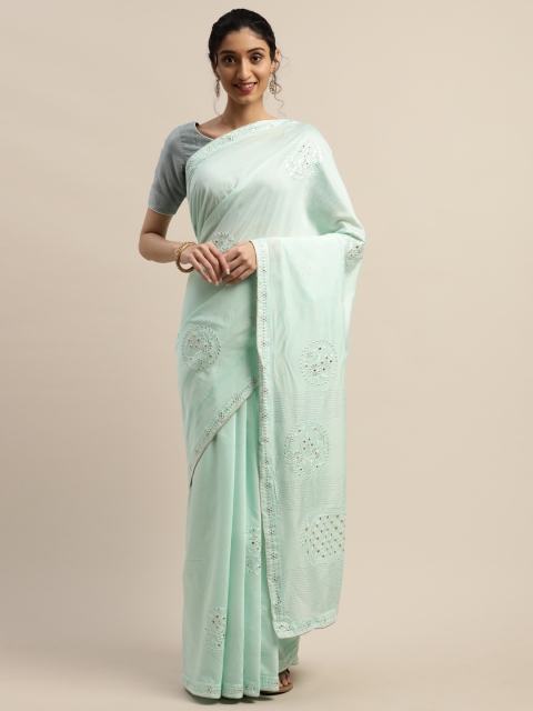 

panchhi Sea Green Embroidered Chanderi Saree