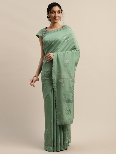 

panchhi Green Embroidered Chanderi Saree