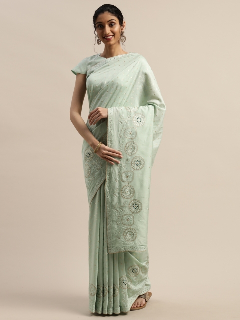 

panchhi Green Nylon Embellished Chanderi Saree