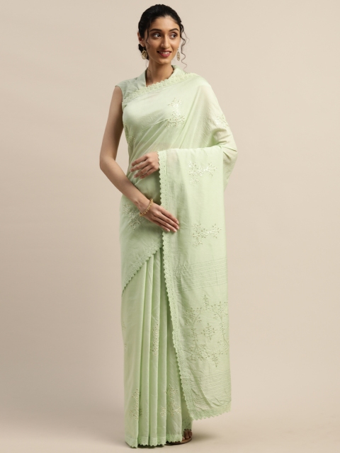 

panchhi Sea Green Embroidered Chanderi Saree