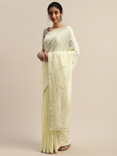 

panchhi Off-White Embroidered Chanderi Saree