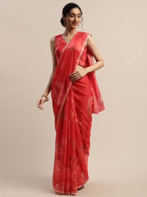 

panchhi Red Floral Printed Pure Georgette Saree