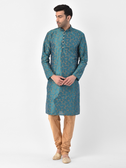 

SG LEMAN Men Green & Bronze-Toned Printed Kurta with Churidar