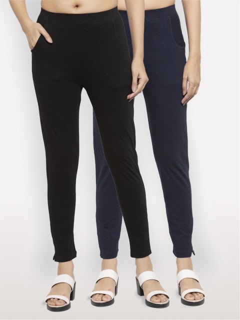

NEUDIS Women Pack Of 2 Solid Ankle-Length Leggings, Black