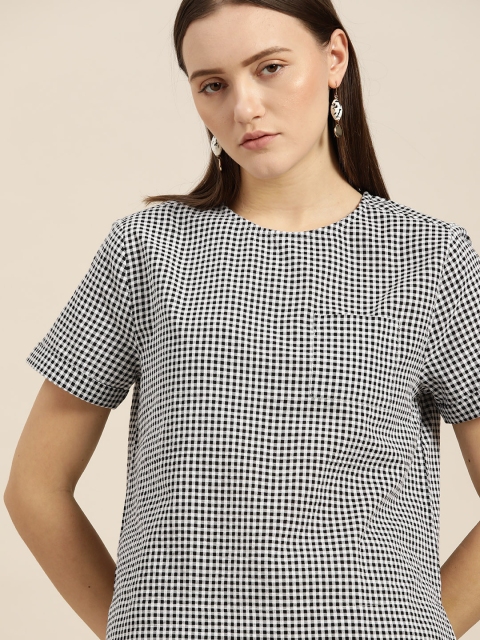 

her by invictus White & Black Pure Cotton Checked Top