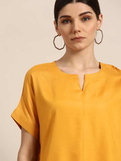 

her by invictus Mustard Yellow Solid Regular Top