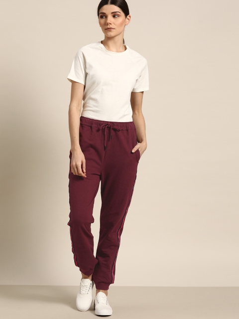 

her by invictus Women Maroon Solid Pure Cotton Joggers