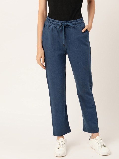 

her by invictus Women Navy Blue Solid Pure Cotton Track Pants